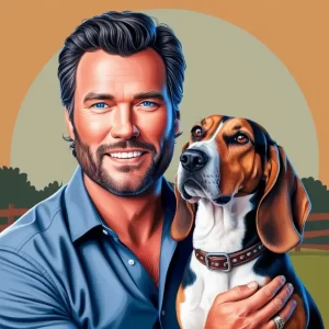 Blake Shelton with bluetick Hound pet dog.