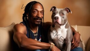 Snoop Dogg with his pet dog Juelz, a pitbull dog