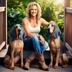 Miranda Lambert with her 2 pet bluetick Hound dogs