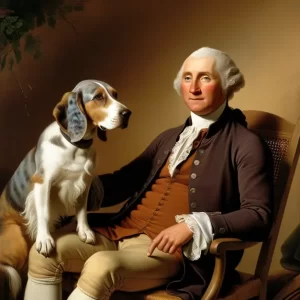 President George Washington with his pet bluetick Hound dog